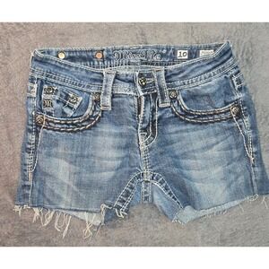 Miss Me Girls Blue Denim Cutoff Shorts Size 10 Cross Embellished Skinny